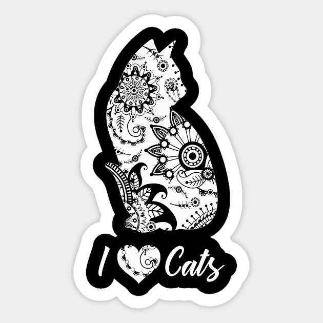 I love Cats Shirt mandala Cat lover cool Kitten Mom Girl Sticker by ELFEINHALB